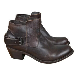 JB Dillon Women’s Western Brown Leather Short Ankle Boots Buckle Zip Size 7.5 B